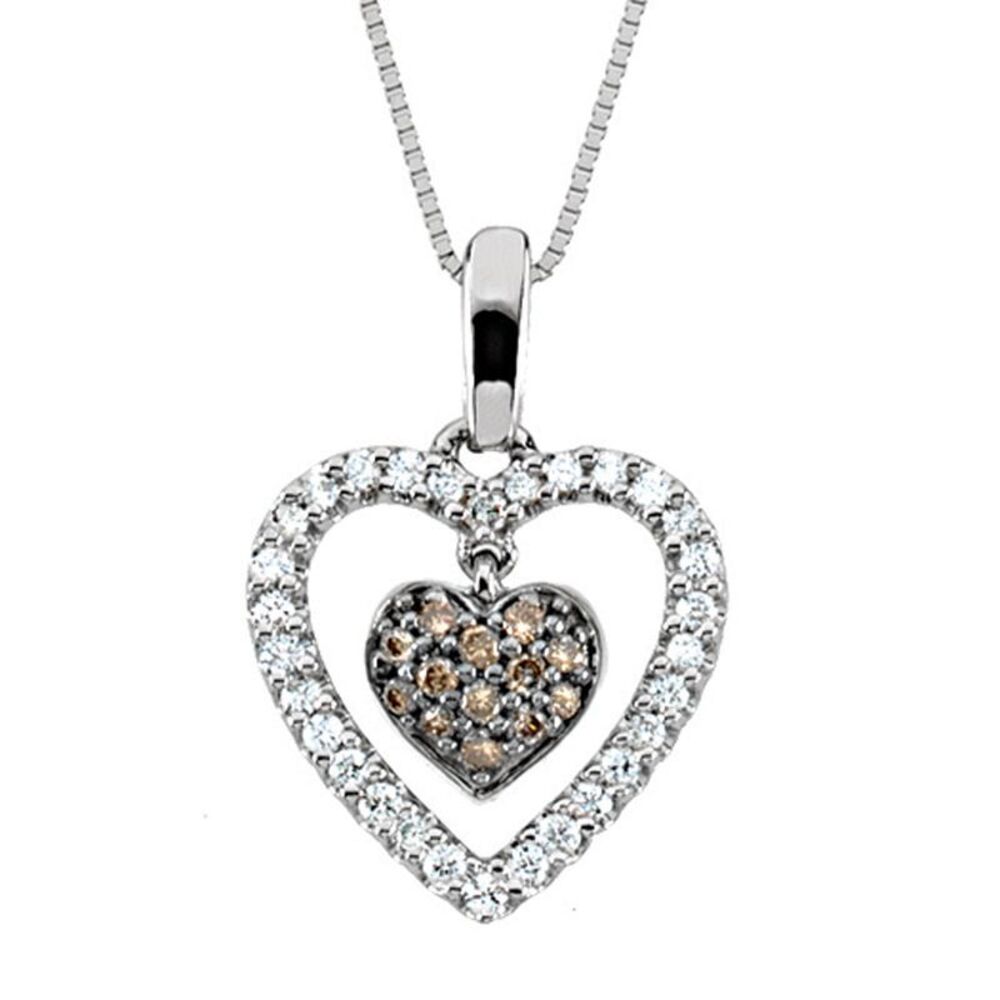 Two Tone Diamond Heart Necklace in 14k White Gold
